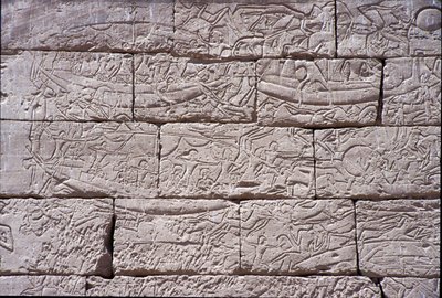 A tengeri nép, Ramszesz III. tengeri csata, Medinet Habu, ie 1195-64 kő alkotó: Egyptian 20th Dynasty