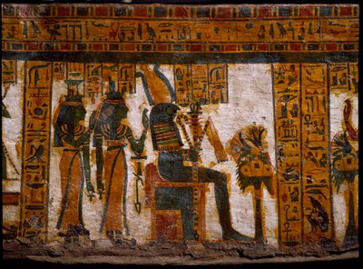 Egyiptomi ókor: az isteniták Ízisz és Neftisz Ozirist imádták. Az élet kulcsait egy kereszt ansee (Ankh) formájában tartják. Butehamon 21. dinasztia (Kr. e. 1085-935) írnok emberszabású szarkofágjának díszítése. Egyiptom Múzeum Torinóban (Tori alkotó: Egyptian 21st Dynasty