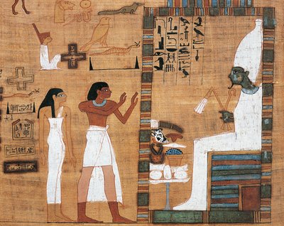 Papirusz, amely férjet és feleséget ábrázol Ozirisz udvara előtt alkotó: Egyptian 21st Dynasty