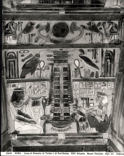 Tet-Hov és Nes-Chonsu (szarkofág) múmiáinak hordójának oldalára festett két elhunyt alak (f/w fotó) alkotó: Egyptian 22nd Dynasty