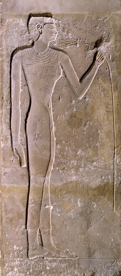 Lótuszvirágot illatozó nőt ábrázoló oszlop, Óbirodalom, ie 2423-2263 alkotó: Egyptian 5th Dynasty