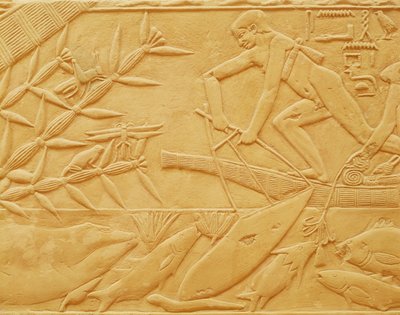 Fishing scene, from the Mastaba of Kagemni, Old Kingdom (limestone) alkotó: Egyptian 6th Dynasty
