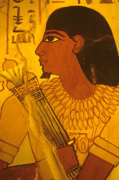 Ókori Egyiptom, Szennufer sírja, falfestmény, freskó, freskó, Szennufer lótuszbimbót kap, Théba polgármestere, II Amenofisz felügyelője, II. alkotó: Egyptian Egyptian