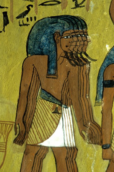 Ókori Egyiptom, Falfestés/faragás, Ra-t kísérő istenek a napelemes barkon, Sennedjem sírja, Théba alkotó: Egyptian Egyptian