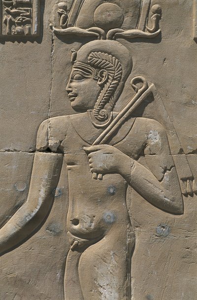 Egyiptom, Líbiai sivatag, Al-Dakhilah (Dakhla) Oázis, Dayr al-Haggar, dombormű az egyiptomi templomban alkotó: Egyptian Egyptian
