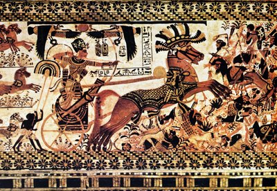 Egyiptomi sír falfestmény, amely egy csatajelenetet ábrázol alkotó: Egyptian Egyptian