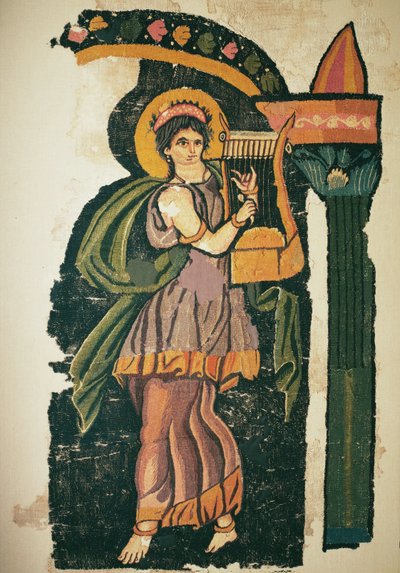 Lírán játszó nő, 5-6. század (gyapjúszövet) alkotó: Egyptian Egyptian