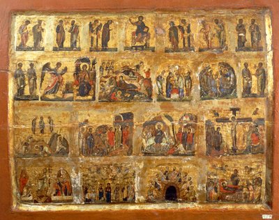 Deesis Row és a tizenkét nagy lakoma (festék és aranylevél a panelen) alkotó: Egyptian School