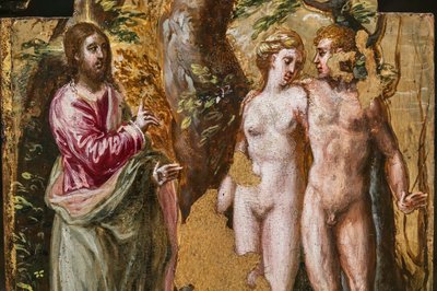 Hordozható oltár hátoldala: Adm és Éva az Örök Atyával szemben, 2384587 részlet (tempera grassa a panelen) alkotó: El Greco