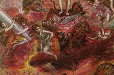 Hordozható oltár: a keresztény lovag allegóriáját ábrázoló központi tábla, 2384586 részlet (tempera grassa a panelen) alkotó: El Greco