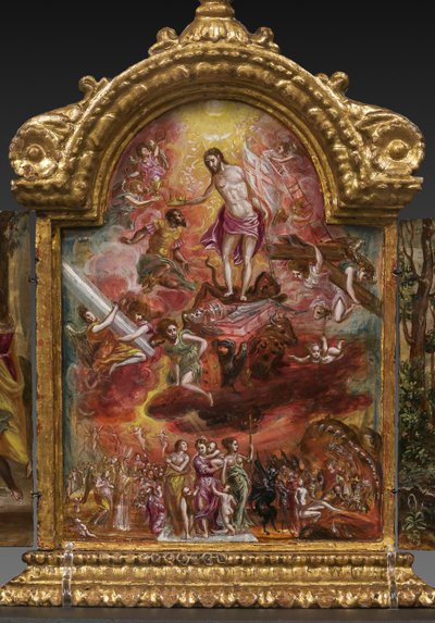Hordozható oltár: a keresztény lovag allegóriáját ábrázoló központi tábla, 2384586 részlet (tempera grassa a panelen) alkotó: El Greco