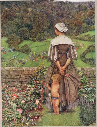 Árnyalat és kiáltás Cupido után, illusztráció a „The Book of Old English Songs and Ballads”-ból, kiadó: Hodder és Stoughton, 1910 körül (színes litho) alkotó: Eleanor Fortescue Brickdale