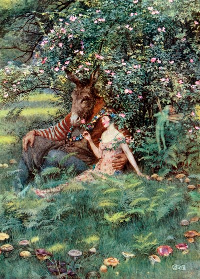 Fenék és Titánia. Shakespeare. Szentivánéji álom (színes litográfia) alkotó: Eleanor Fortescue-Brickdale