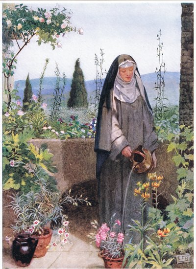 Szent Klára az általa alapított kolostor kertjében (litho) alkotó: Eleanor Fortescue Brickdale