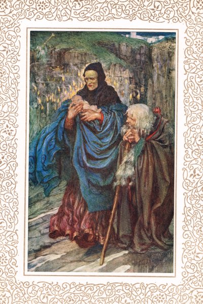 A csecsemő Arthurt megtalálták..., illusztráció Alfred Tennyson (1809-92) „A király idilljei” című művéből, kiadó: Hodder & Stoughton alkotó: Eleanor Fortescue Brickdale