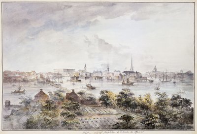 Stockholm látványa Kungsholmen felől a királyi palotával és a Storkyrkannal, Tyskakyrkannal, Katarinakyrkával és Riddarholmskyrkannal, alkotó: Elias Martin