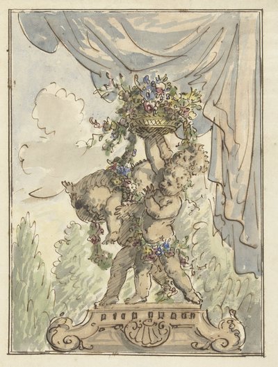 Három putti virágkosárral alkotó: Elias van Nijmegen