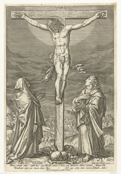 Krisztus a kereszten Máriával és Keresztelő Jánossal Krisztus szenvedése (sorozat címe) alkotó: Elias van den Bossche