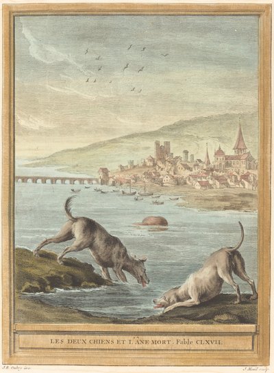 Két kutya és a döglött szamár alkotó: Elie du Mesnil after Jean Baptiste Oudry