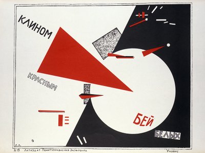 A piros háromszög eltalálja a fehéreket! , propaganda plakát alkotó: Eliezer Markowich Lissitzky