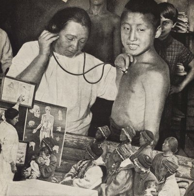 Orvostudomány a Szovjetunióban. Illusztráció: Szovjetunió építi a szocializmust, 1933. alkotó: Eliezer Markowich Lissitzky