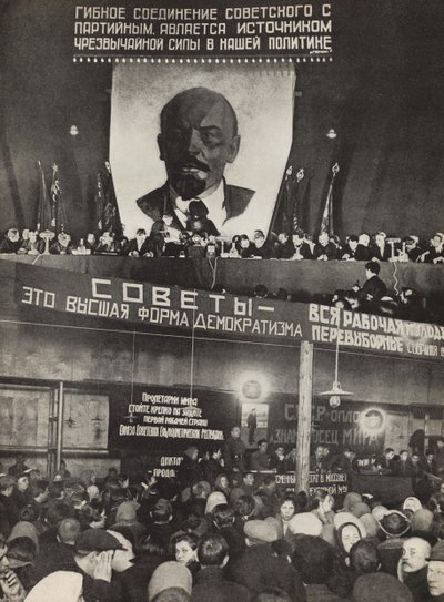 Szovjetek - a demokrácia legmagasabb formája. Illusztráció: Szovjetunió építi a szocializmust, 1933. alkotó: Eliezer Markowich Lissitzky