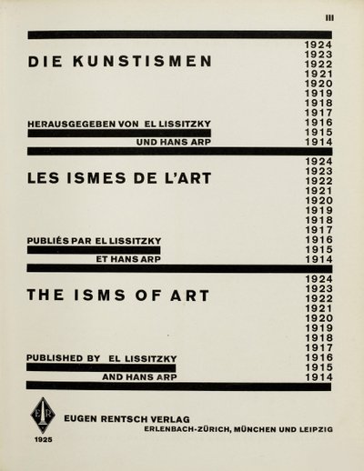 Címlap: A művészetek. El Lissitzky és Hans Arp The Isms of Art, 1925. alkotó: Eliezer Markowich Lissitzky