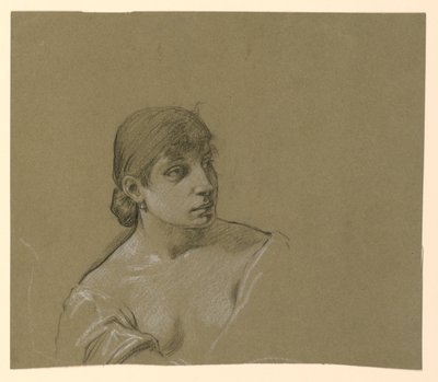 Rajz, Fiatal nő portréja, 1885 körül alkotó: Elihu Vedder