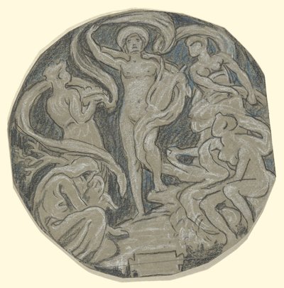 Tanulmány a Center Circle of Huntington Ceiling számára; Apollo és kísérői alkotó: Elihu Vedder