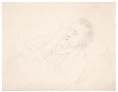 Portrétanulmány J. A. Jerichauról, aki a kanapén fekve újságot olvas alkotó: Elisabeth Jerichau-Baumann