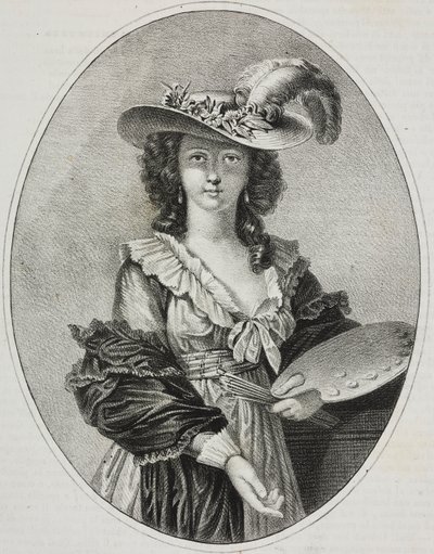 Elisabeth Vigee Le Brun francia festőnő önarcképe palettával, Giovanni Mariani litográfiája a Poliorama Pittoresco, 42. sz. május 28-i számából. alkotó: Elisabeth Louise (after) Vigee Lebrun