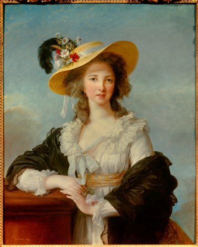 Yolande Gabrielle Martine de Polastron, Polignac hercegnőjének (1749-1793) portréja Marie Elisabeth Louise Vigee Le brun (vagy Vigee-Lebrun vagy Vigee Lebrun) szalmakalap-festményével (1755-1842) 1782 V. 0,92x0,73 m - Hercegnő portréja - Portré alkotó: Elisabeth Louise Vigee Lebrun