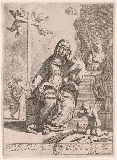Fájdalmas Madonna a szenvedés szimbólumaival alkotó: Elisabetta Sirani