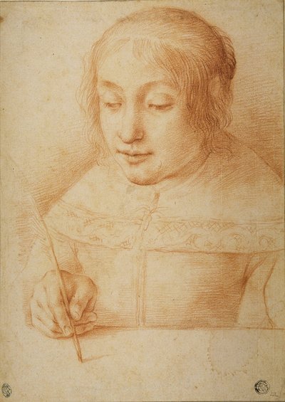 Fiatal nő írás vagy rajz alkotó: Elisabetta Sirani