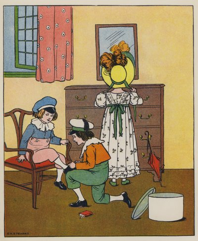 Vasárnap, öltözködési idő (színes litó) alkotó: Elise H. Stewart