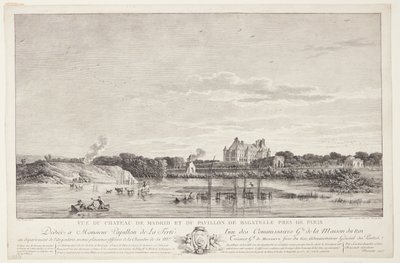 Kilátás a Château de Madridra és a Pavillon de Bagatelle-re (Vue du Chateau de Madrid et du Pavillon de Bagatelle pres de Paris) alkotó: Elise Saugrain