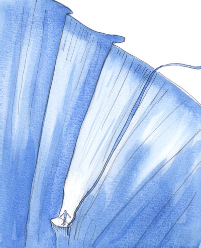A súlyos bűnben rekedt ember olyan, mint aki egy kis párkányon, mélyen a mélységben rekedt, 2005 (akvarell, papír) alkotó: Elizabeth Wang