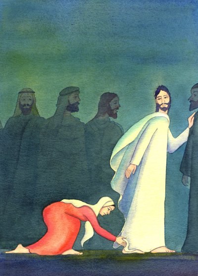 Egy nő azt gondolta magában: "Ha csak a ruhája szegélyét érinthetem meg, meggyógyulok", 2001 (papíron) alkotó: Elizabeth Wang
