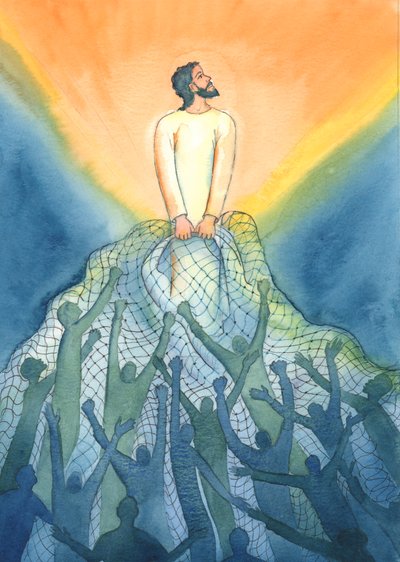 A szentmisén, mint egy halász, Jézus behívja Királyságába azokat, akik szeretik Őt, 2001 (papíron) alkotó: Elizabeth Wang