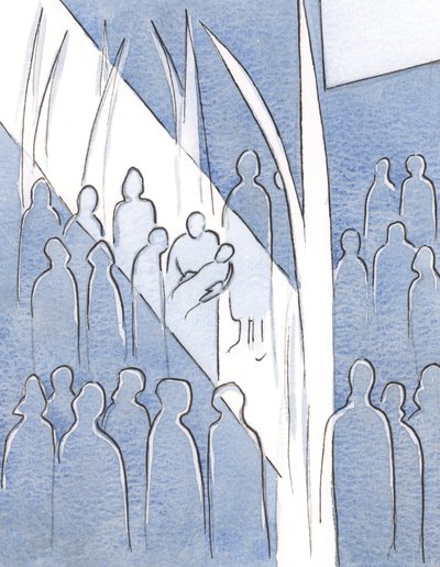 A keresztelőnél láttam a gyermek őrangyalának tiszta, buzgó, tüzes örömét, aki örvendezett az Isteni Élet láttán a gyermek lelkében., 2000 (papíron) alkotó: Elizabeth Wang