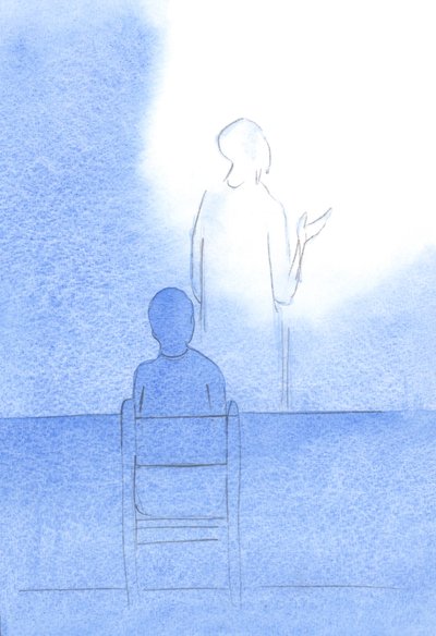 Krisztus – háttal felém – néz szembe az Atyával, és étkezés előtt felajánlja hálaadó és kegyelmi imánkat, 2001 (papíron) alkotó: Elizabeth Wang