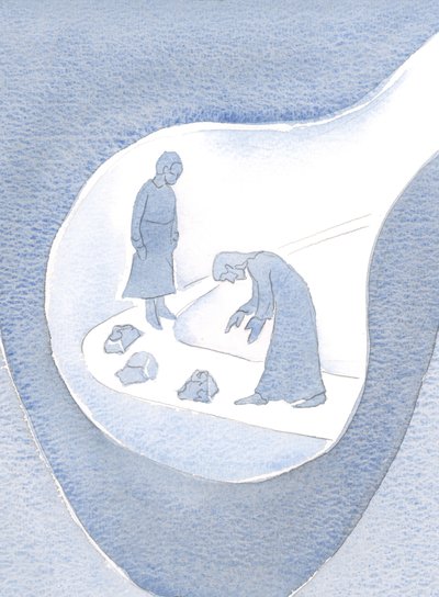 Maga Krisztus az Ő alázatában lehajol, hogy segítsen nekünk, újra és újra; hibáink kijavítása - "szemétünk", 2000 (papíron) alkotó: Elizabeth Wang