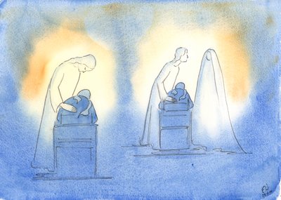 Krisztus és édesanyja örül, ha egy gyermeki egyszerűséggel és bizalommal fordulunk hozzájuk, 2003 (papíron) alkotó: Elizabeth Wang