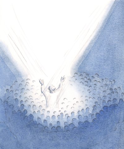 Krisztus jelen van itt velünk a szentmisén, valóban emberként, közülünk, amikor felajánlja magasztos Áldozatát testvéreiért., 2001 (papíron nélkül) alkotó: Elizabeth Wang