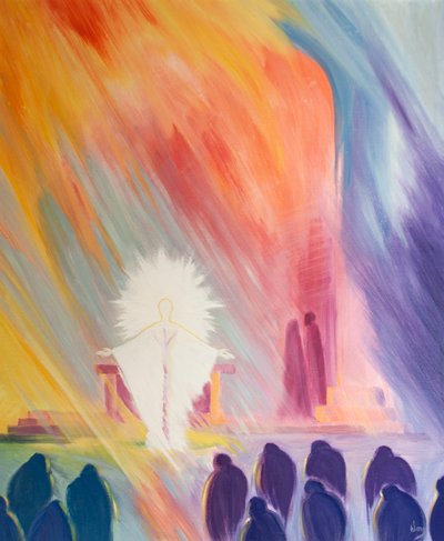 Krisztus főpapunk valóban jelen van a szentmisén, hogy segítsen és megmentsen minket, 2000 (olaj a fedélzeten) alkotó: Elizabeth Wang