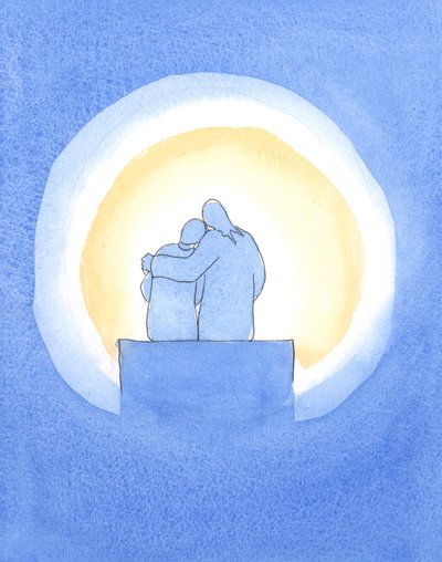 Krisztus mellettünk ül lelkünk „barlangjában”. Műve virágozhat, ha helyet csinálunk neki., 2003 (papíron) alkotó: Elizabeth Wang