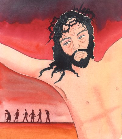 Krisztus beszélt a bor felszentelésén, mondván: „Véremet ontottam értük”, 2004 (papíron) alkotó: Elizabeth Wang