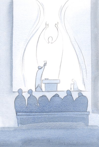 Krisztus áldozati imája tökéletes. Hozzánk tartozik, és minden igényünket magában foglalja., 2000 (papíron w/c) alkotó: Elizabeth Wang