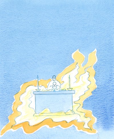 Lángok gomolyognak ki az oltár előteréből, 2003 (papíron nem) alkotó: Elizabeth Wang
