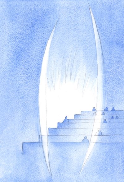 Isten őrzi a lelket. Méltóan őrzi azt a lelket, amely befogadja Krisztust a szentáldozásban. Szent Angyalok állnak mellettünk, áhítatos csendben, 2002 (papíron) alkotó: Elizabeth Wang